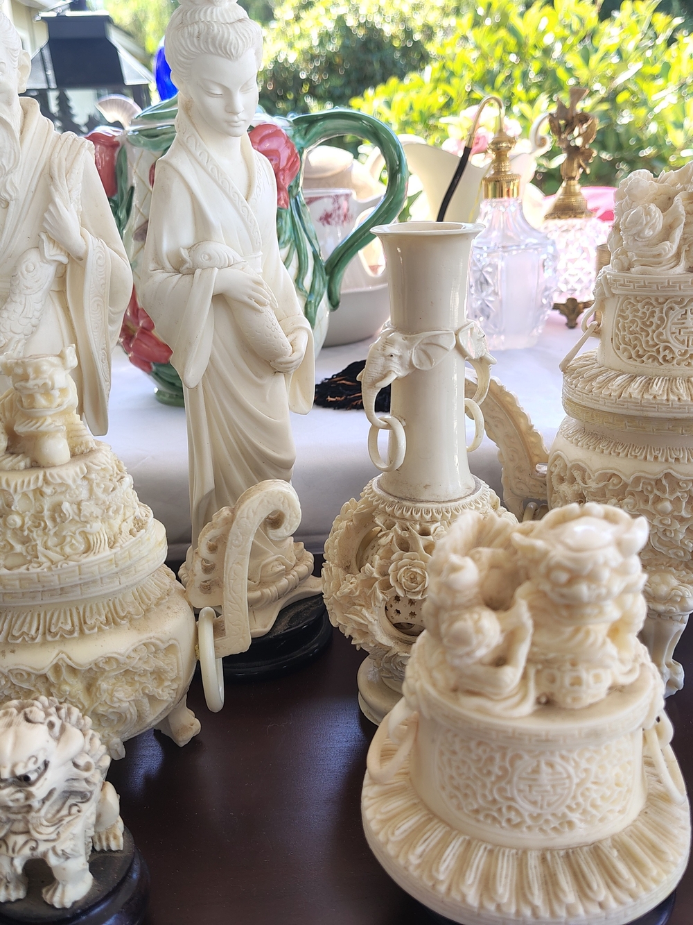 Faux Ivory Ceramic Decorative Vase and Figurine Set - Cream Home Accents